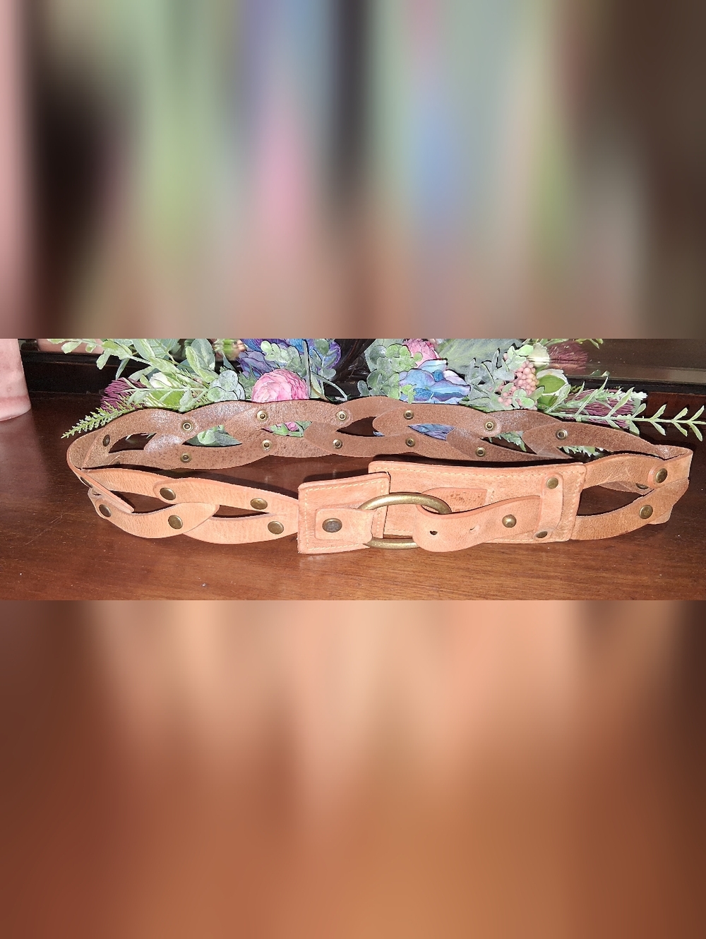 Jessica Simpson Genuine Leather Open Weave Belt Size L/XL- NWOT